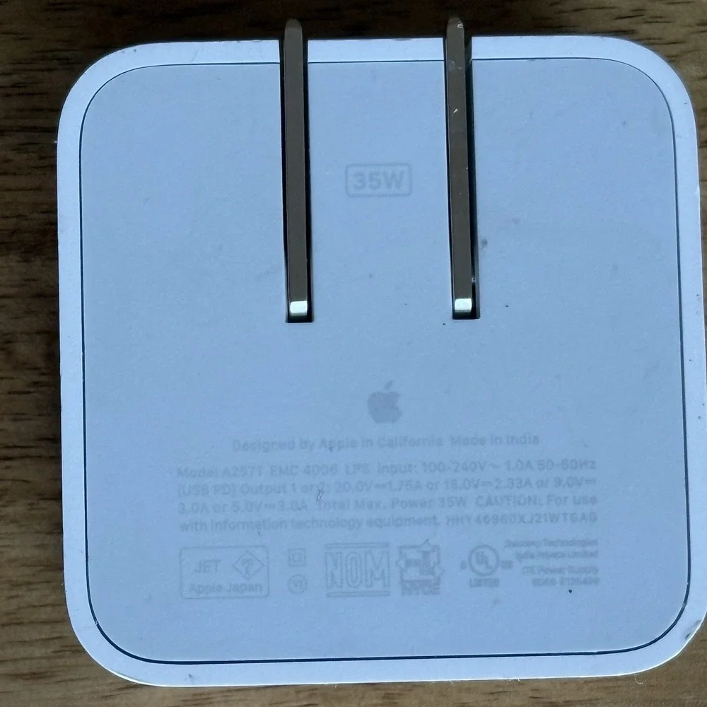 OEM Apple Dual USB-C Port 35W Power Adapter A2571 MW2H3AM/A Compact USED Genuine